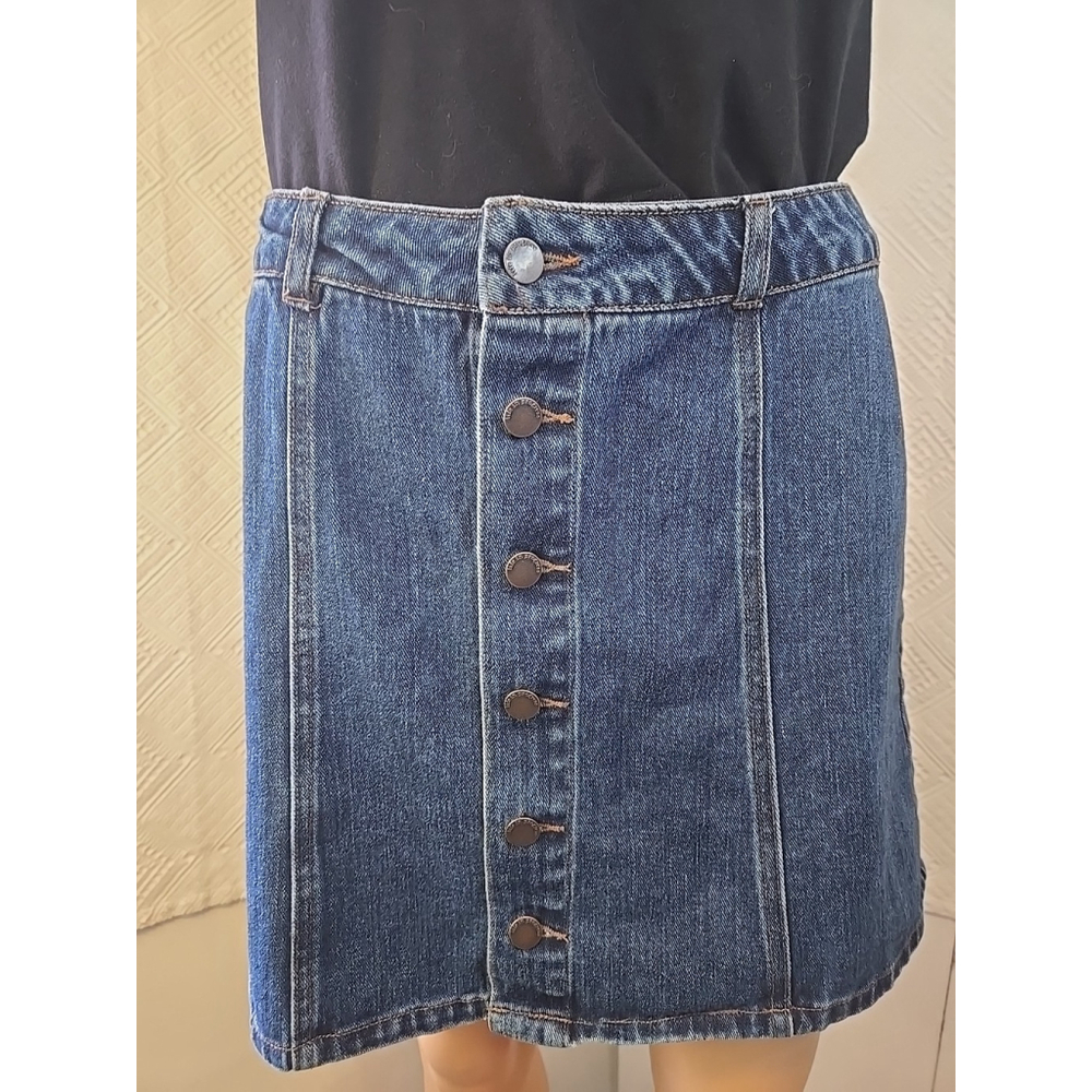 Life in Progress M Denim A-Line Mini Skirt Button Front Blue Cotton Casual - Picture 3 of 7